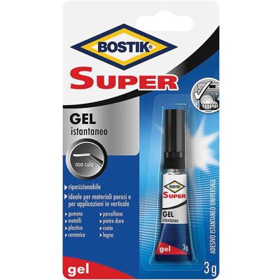 Bostik COLLA CIANOACRILICA SUPER GEL 3 g PER MATERIALI POROSI E APPLICAZIONI IN VERTICALE Bostik COLLA CIANOACRILICA SUPER GEL 3 g PER MATERIALI POROSI E APPLICAZIONI IN VERTICALE