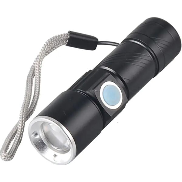 tecnomat torcia led ricaricabile fino a 200 lumen con zoom in alluminio con usb ip55