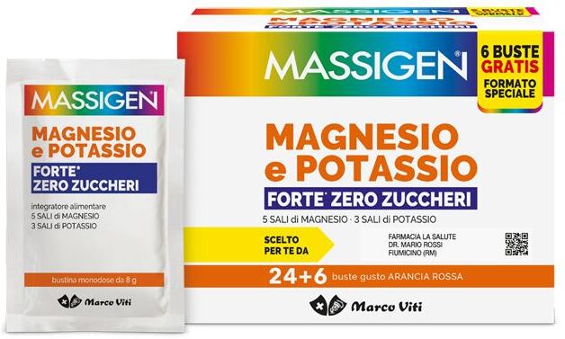 Massigen Magnesio Potassio Forte Zero Zucchero 24 Bustine + 6 Bustine