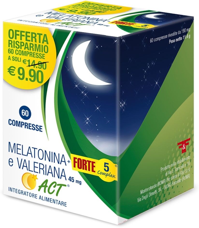 F&F Melatonina +Forte 5 Complex e Valeriana Act 60 compresse