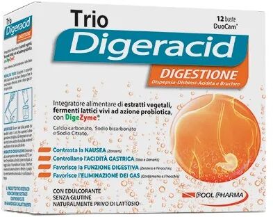 Pool Pharma Trio Digeracid integratore per bruciore e acidità 12 bustine