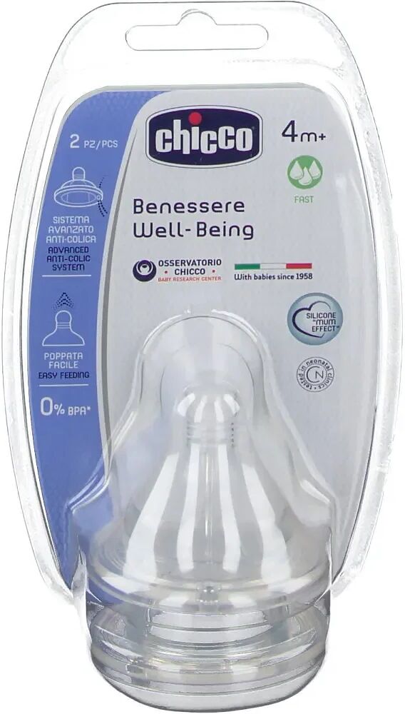 Chicco Tettarella Well Being 4 Mesi+ Fast Silicone 2 Pezzi Chicco Tettarella Well Being 4 Mesi+ Fast Silicone 2 Pezzi
