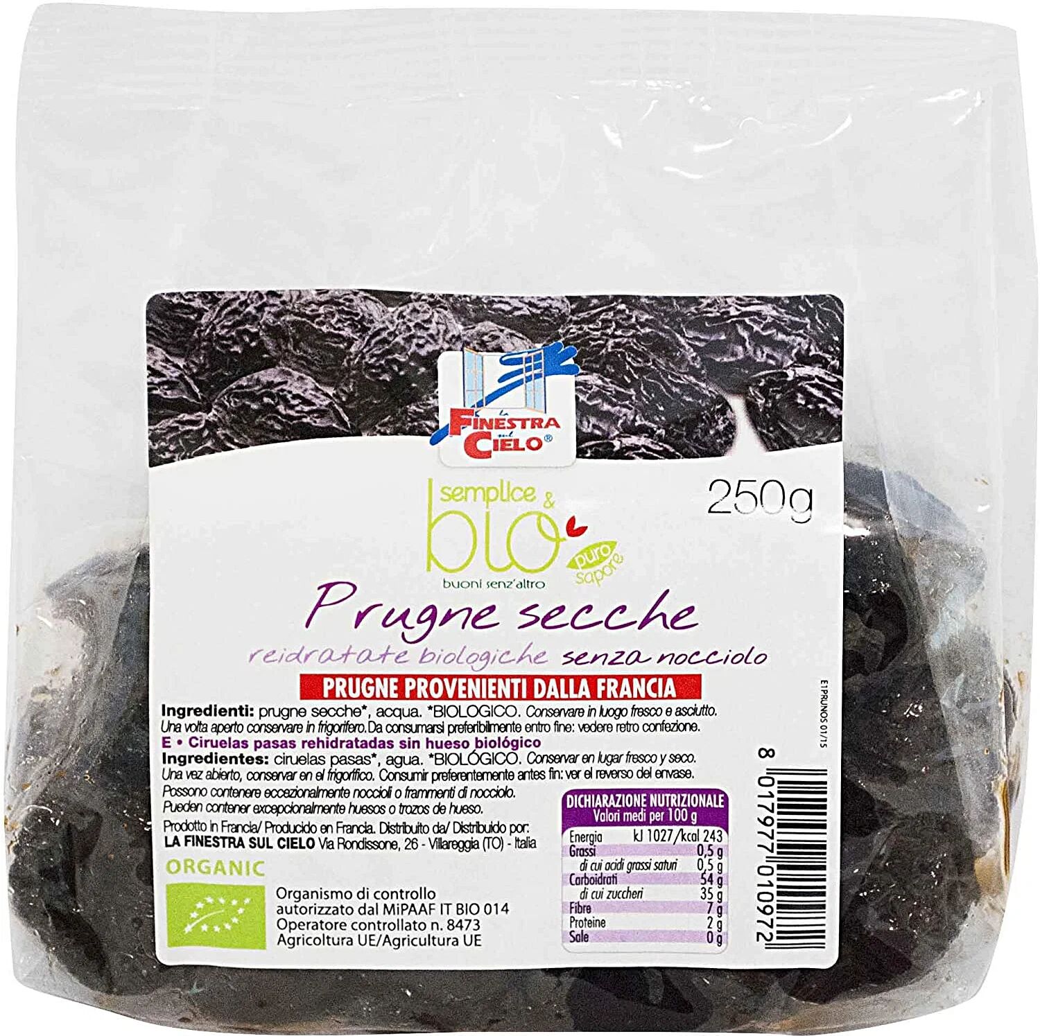 La Finestra Sul Cielo Prugne Secche Reidratate Senza Nocciolo Bio 250 G