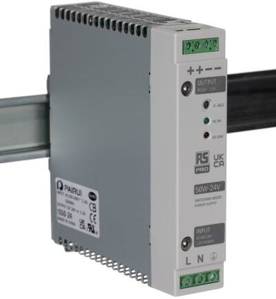 RS PRO Alimentatore a montaggio su guida DIN , 50W, 24.5V cc max, 2.2A, 1 uscite, 30 x 130 x 125mm 230V ca 24V cc RS PRO Alimentatore a montaggio su guida DIN , 50W, 24.5V cc max, 2.2A, 1 uscite, 30 x 130 x 125mm 230V ca 24V cc
