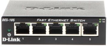 D-Link Switch Ethernet , 10/100Mbit/s, 5 porte, Desktop, DES-105/B D-Link Switch Ethernet , 10/100Mbit/s, 5 porte, Desktop, DES-105/B