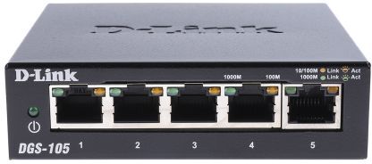 D-Link Switch Ethernet  Gigabit, 10/100/1000Mbit/s, 5 porte, Desktop, DGS-105/B D-Link Switch Ethernet  Gigabit, 10/100/1000Mbit/s, 5 porte, Desktop, DGS-105/B