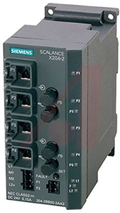 Siemens Switch Ethernet  4 porte RJ45, 10/100Mbit/s, montaggio Guida DIN, a parete, 6GK5204-2BC10-2AA3