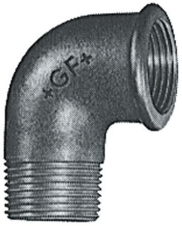 Georg Fischer Raccordo in ferro malleabile brunito , connessione BSPT 1/2" maschio x BSPP 1/2" femmina, a Gomito di 90°, 770092104