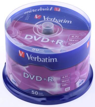 Verbatim DVD vergine  4,7 GB 16X, DVD+R, confezione 50, 43550