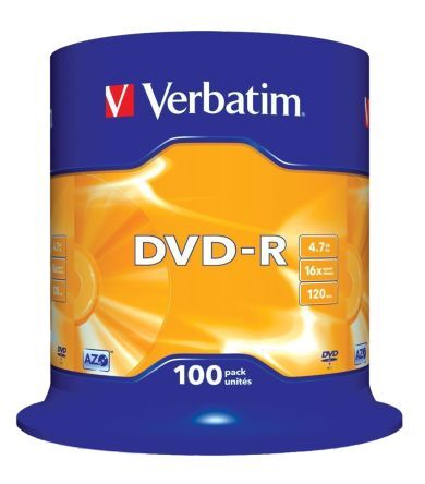Verbatim DVD vergine  4,7 GB 16X, DVD-R, confezione 100, 43549