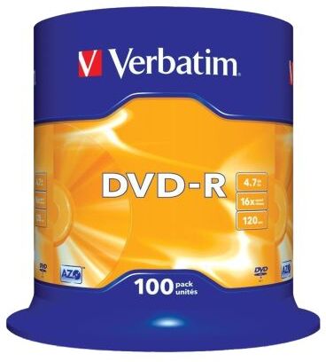 Verbatim DVD vergine  4,7 GB 16X, DVD-R, confezione 100, 43549 Verbatim DVD vergine  4,7 GB 16X, DVD-R, confezione 100, 43549