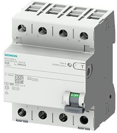 Siemens Interruttore differenziale per uso civile 5SV3346-4, 3P+N, Tipo B