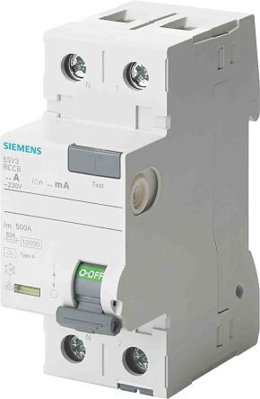 Siemens Interruttore differenziale per uso civile 5SV3111-6KL, 2P, Tipo A, 16A, sensibilità 10mA SENTRON 230V