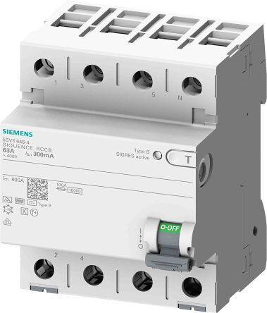 Siemens Interruttore differenziale per uso civile 5SV3344-4KK14, 4P, 40A, sensibilità 30mA SENTRON 400V