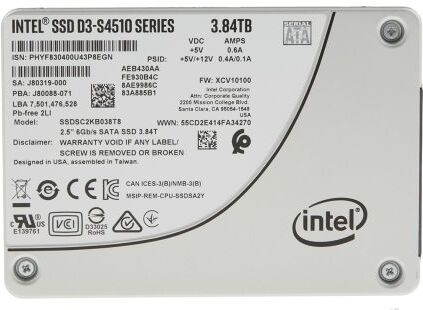 Intel SSD  Interno 3,84 TB SATA III 6 Gbit/s, SSDSC2KB038T801 Intel SSD  Interno 3,84 TB SATA III 6 Gbit/s, SSDSC2KB038T801
