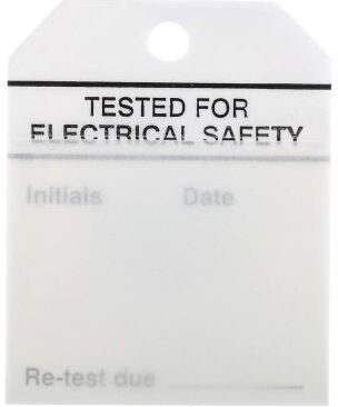 RS PRO 50 Etichette con fascetta prestampate  70mm x 60mm Tested For Electrical Safety RS PRO 50 Etichette con fascetta prestampate  70mm x 60mm Tested For Electrical Safety