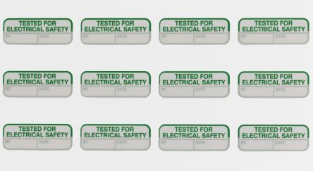 RS PRO 120 Etichetta verde prestampata  40mm x 15mm Tested For Electrical Safety RS PRO 120 Etichetta verde prestampata  40mm x 15mm Tested For Electrical Safety
