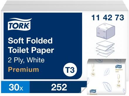 Tork Carta igienica a 2 strati  Bianco, rotolo da 252 fogli  Premium Folded Paper, 114273 Tork Carta igienica a 2 strati  Bianco, rotolo da 252 fogli  Premium Folded Paper, 114273