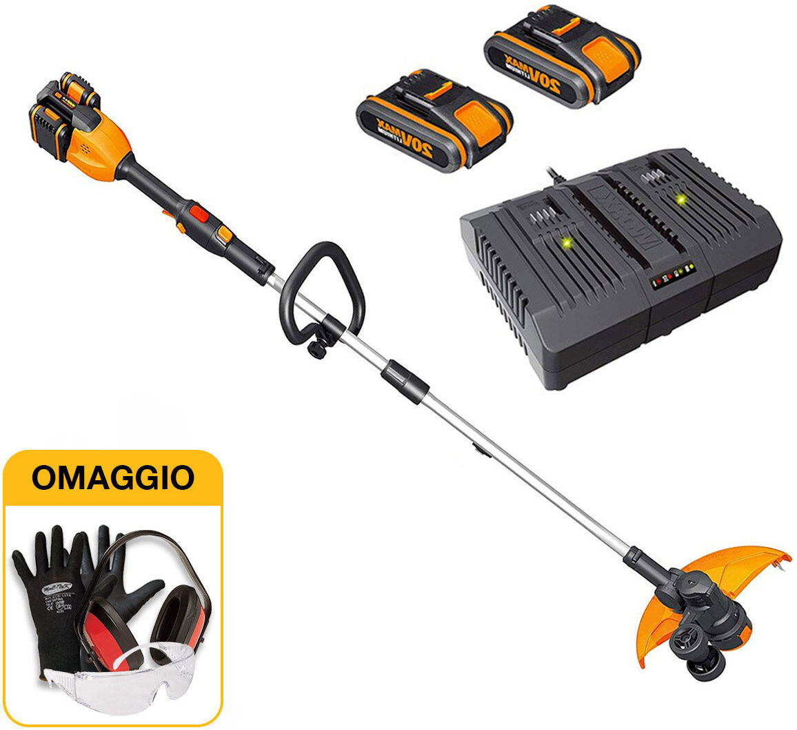 Worx WG184E - Decespugliatore tagliabordi a batteria 2 X 20V 2Ah con OMAGGIO