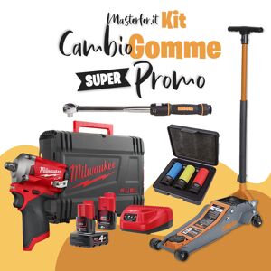 Milwaukee Kit utensili professionali per cambio gomme - Sollevatore Beta - Avvitatore a impulsi  12V - Dinamometrica Beta - Bussole beta