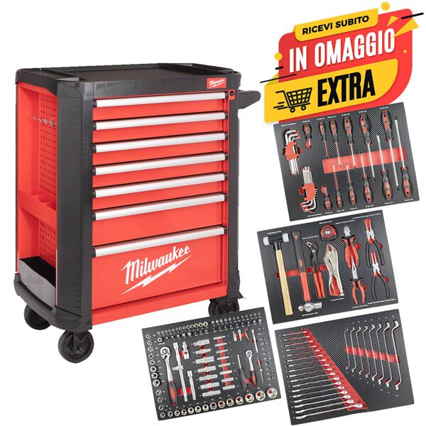 milwaukee src30-1f - carrello portautensili porta attrezzi a 7 cassetti - completo di utensili