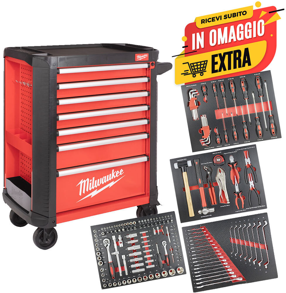 Milwaukee SRC30-1F - Carrello portautensili porta attrezzi a 7 cassetti - completo di utensili