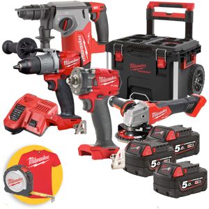 Milwaukee M18 FPP4A-503P - Kit utensili a batteria 18V Fuel - Trapano, Smerigliatrice, Tassellatore, Avvitatore impulsi