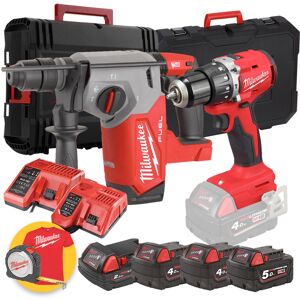 Milwaukee Kit elettroutensili - Trapano avvitatore con percussione M18 BLPDRC + Tassellatore Fuel M18 FHX