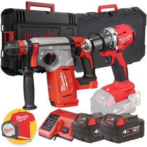 Milwaukee kit utensili a batteria 18V - Tassellatore M18 BLHX + Trapano avvitatore a batteria M18 BLPDRC - 2 x 4Ah