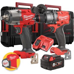 Milwaukee Kit utensili a batteria  18V Fuel - Trapano a percussione M18FPD3 + Avvitatore ad impulsi FMTIW2F12