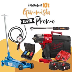 Milwaukee Kit attrezzatura per gommisti - Sollevatore OMCN - Avvitatore a impulsi  18V - Dinamometrica Beta - Pistola Michelin