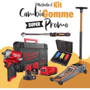 Milwaukee Kit utensili professionali per cambio gomme - Sollevatore Beta - Avvitatore a impulsi  12V - Dinamometrica Beta - Bussole beta