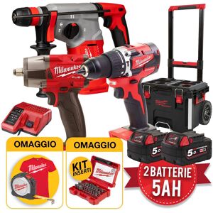 Milwaukee Kit elettroutensili M18 - Trapano CBLPD, Tassellatore BLHX, Impulsi FMTIW2F12, 2 x 5Ah