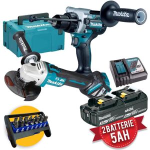 Makita DLX2435TJ - Kit utensili a batteria 18V - Trapano DHP486, Smerigliatrice DGA513, 2 X 5Ah