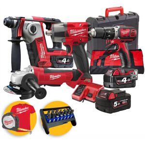 Milwaukee Kit  18V M18 BPP4A - Trapano + Smerigliatrice + Tassellatore + Avvitatore ad impulsi