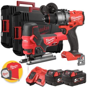 Milwaukee M18FPP2AB2-502X - Kit utensili a batteria Trapano FPD3 + Seghetto alternativo FBJS