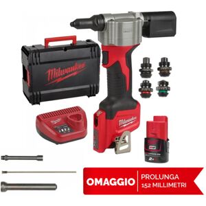 Milwaukee Rivettatrice  compatta a batteria 12V 2Ah M12 BPRT-201X e PROLUNGA 152MM