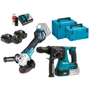 Makita DLX2256TJ1 - Kit utensili a batteria 18V, Tassellatore DHR243  + Smerigliatrice angolare DGA513, 3x5.0Ah