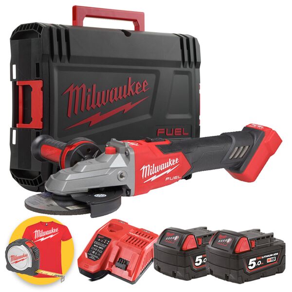 milwaukee m18 fsagf125xb-502x - smerigliatrice angolare a batteria a testa piatta, 2 x 5ah