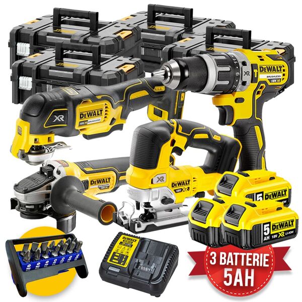 dewalt kit utensili a batteria 18v - trapano dcd796 - smerigliatrice dcg405 - seghetto dcs334 - multifunzione dcs356