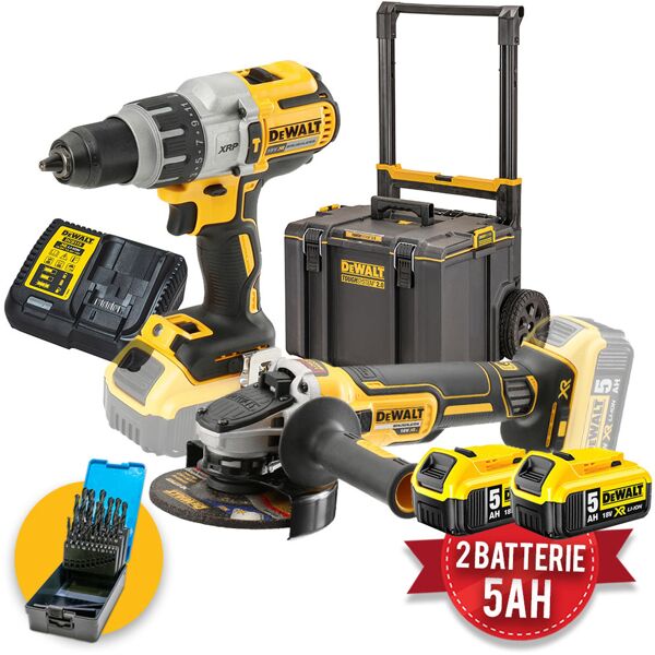 dewalt kit utensili a batteria 18v  dcd996 - dcg405 trapano con percussione + smerigliatrice - trolley toughsystem