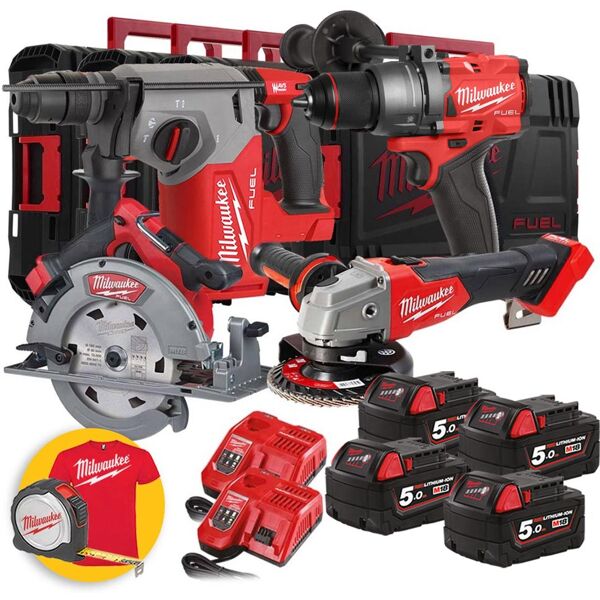 milwaukee kit a batteria  - smerigliatrice m18 fsag125x, tassellatore m18 fhx, trapano m18 fpd3,  sega circolare fcs66