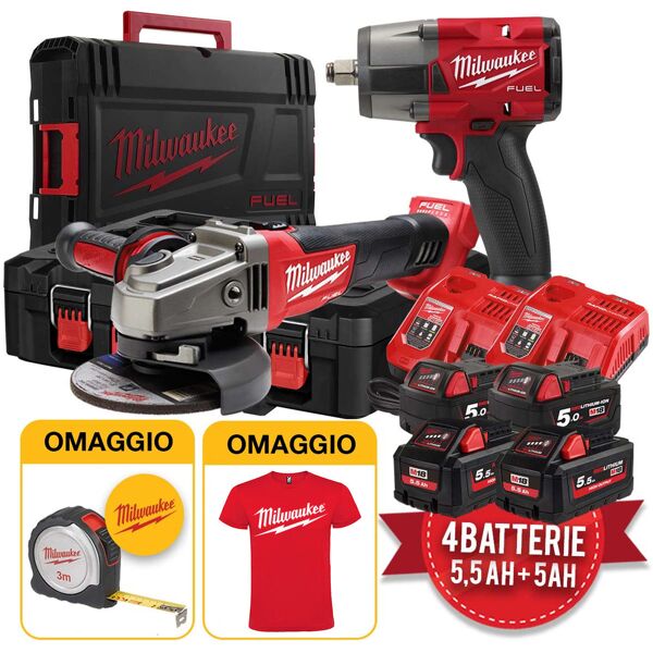 milwaukee kit utensili  18v fuel - smerigliatrice m18cag125x + avvitatore ad impulsi m18fmtiw2f12