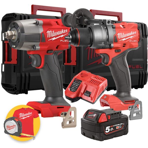 milwaukee kit utensili a batteria  18v fuel - trapano a percussione m18fpd3 + avvitatore ad impulsi fmtiw2f12