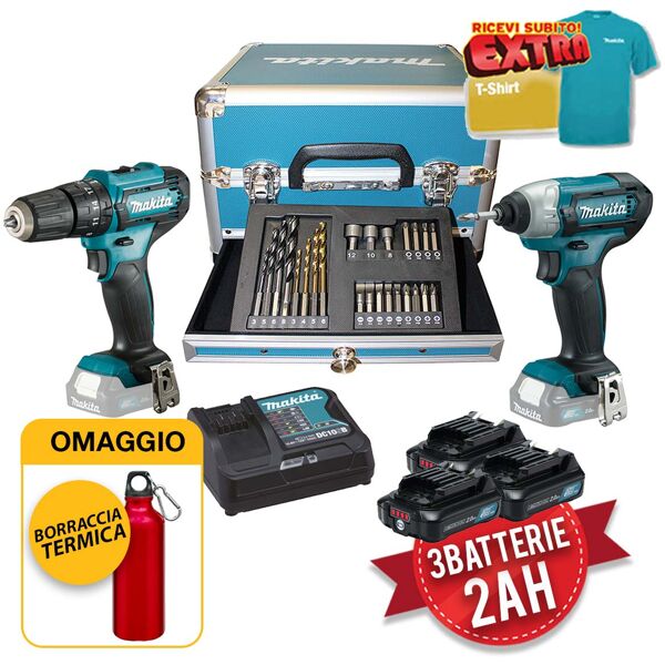 makita clx228sax2 - kit utensili a batteria 12v, trapano e avvitatore a impulsi con 23 accessori