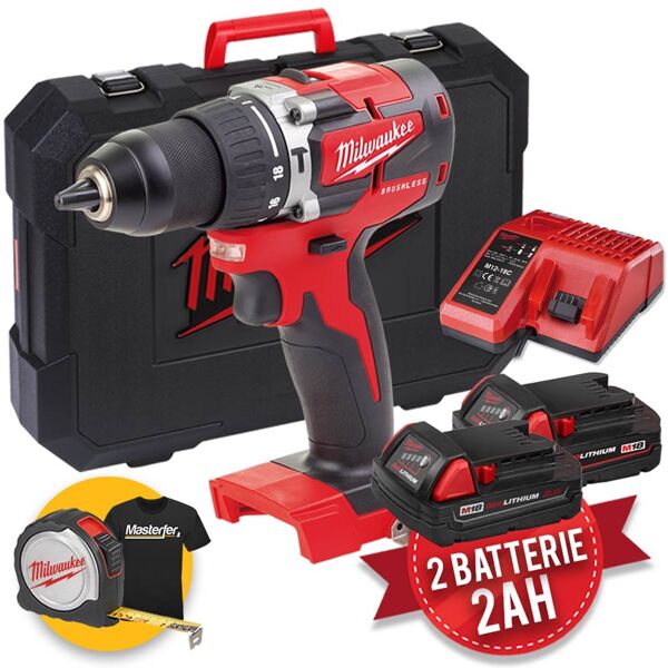 milwaukee m18 cblpd-202c - trapano avvitatore 18v compatto con percussione e motore brushless