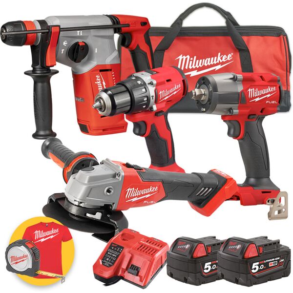 milwaukee kit  utensili 18v - blpdrc trapano - fsag125x smerigliatrice - tassellatore blhx - impulsi fmtiw2f12