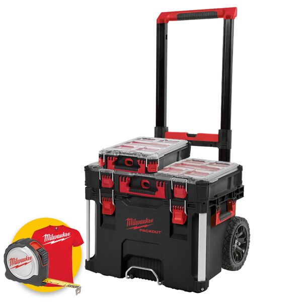 milwaukee packout kit 3 - trolley cassetta porta attrezzi + cassetta organiser + organiser compatto