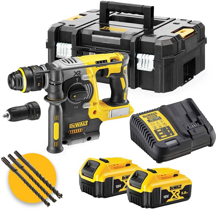 dewalt dch274p2t - tassellatore a batteria 18v sds-plus con doppio mandrino - 2 x 5ah