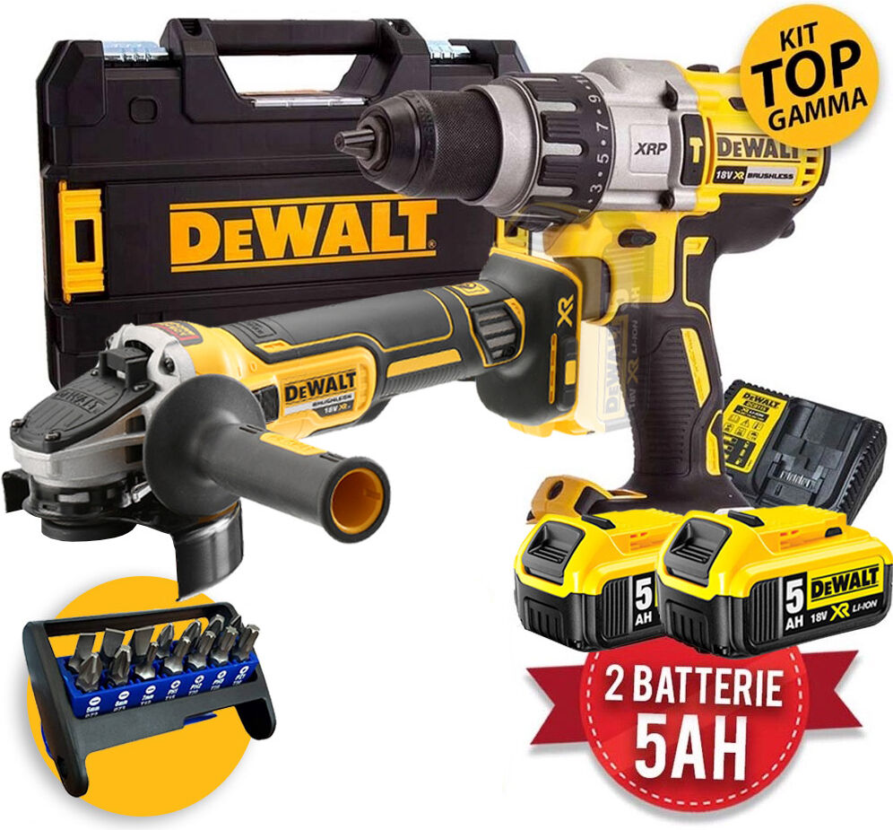 dewalt kit  dcd996 - dcg405 trapano avvitatore con percussione + smerigliatrice a batteria 18v